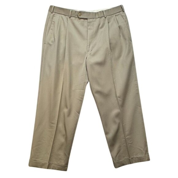 Brooks Brothers Mens Pleated Wool Dress Pants Size 36x26 Beige Tan - Picture 1 of 12
